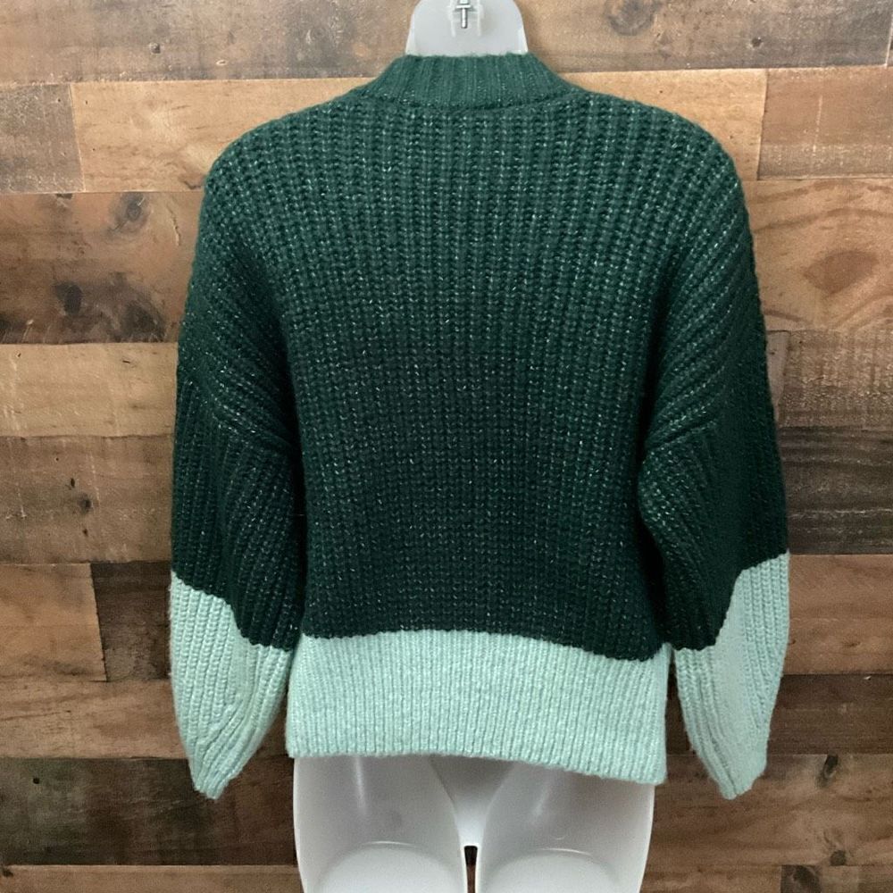 Elodie Sweater Color Block Mock Neck Hunter Mint Green Dolman Sleeves Small - Picture 10 of 11